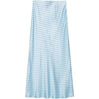 ZHIO Women Fashion Satin Blue Dot Printed Straight Midi Skirt Vintage Mid Elastic Waist Female Chic Lady Skirts