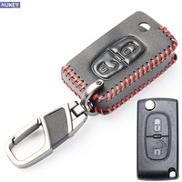 2 Button Leather Car Remote Key Fob Cover Case Shell For Peugeot Partner Expert 206 407 408 5008 3008 Citroen Berlingo DS3 2009