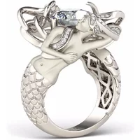 Luxury High Carbon Diamond Mermaid Ring 925 Sterling Silver Party Wedding Rings for Women Jewelry Anniversary Gift