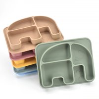 Baby Dishes Food Grade Silicone Anti-slip Plate for Toddler Self-Feeding Suction Bowl Cute Cartoon Elephant Tableware Baby Stuff