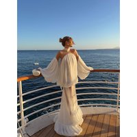Trendy White Chiffon Off-shoulder Halter Maxi Dress Suit Chic Sheer Mesh Long Sleeve Flowy Vestidos 2026 New Formal Evening Gown