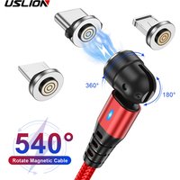 USLION 540 Rotate 5A LED Magnetic USB Cable Fast Charging Micro Type C Cord For Xiaomi POCO Magnet Charger Phone Charging Cable