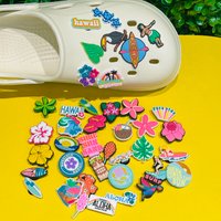 1-40PCS Hawaii Surf Sun Sand Summer Vibe Flower Aloha PVC Shoe Charms Sandals Garden Shoes Accessories Hole Slipper Decorations
