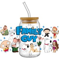 Popular Cartoon Cartoon Family Guy 16oz UV DTF 3D Transfer Sticker Decals For Glass Can Cup Fashion Craft DIY Creative