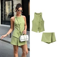 Women Leisure Vest Shorts Sets Summer Female Trendy Bow Halter Vest Tops Or Lady Mini Shorts Fashion Ladies Cute Sets