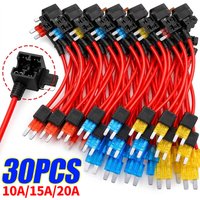 30-1PCS Mini Automotive Fuse Tap Holder ATM APM Blade Fuse Adapter Extension Wire 16AWG Cable for Car Truck Circuit Protection