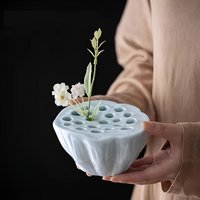 1pc Lotus Ceramic Vase Flower Pot Planter Water Pot Buddhist Mood Tea Set Waterproof Floral Arranging Pot for Home Office Decor