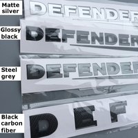 Naklejka na przednią maskę i dolny bagażnik samochodu Błyszczący czarny emblemat z literami z włókna węglowego dla Land Rover DEFENDER Odznaka