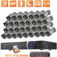 Techage 36CH 4MP POE Camera System Smart AI Human Face Detection Two-way Audio Colorful Night Vision CCTV Video Surveillance Set