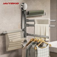 No Need to Drill Suction Cup Rotating Multi-Bar Folding Towel Rack for Bathroom, Kitchen Storage Rack with Adjustable Towel Bar