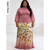 African Miyake Folds 2026 New Printing Set Loose Fashion Loose Women's Clothing Pleated Skirt Two-piece Set