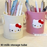 Kawaii Hello Kitty Pen Holder Cute Cartoon Simple Makeup Storage Bucket Desktop Multifunctional Stationery Box Holiday Gift