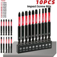 Industrial-Grade Multi-Specification Screwdriver Bits, 10-Piece Set, 70mm Extended, Anti-Slip, Impact-Resistant, Specialized for Auto Repair and Home Appliance Maintenance