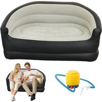 Double Outdoor Inflatable Sofa Air Sofa Bed & Air Pump for Living Room (Grey)