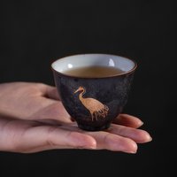 2/PCS 60ML Japanese Crane Tea Cup Handmade Stoneware Kiln Baked Retro Teacup Personal Master Cup Cup Teacups Tea