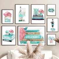 Fashion Book Perfume Champagne Heels Lip Flower Art Canvas Painting Nordic Posters And Prints Wall Pictures Living Room Decor