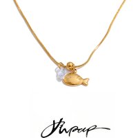 Yhpup Stainless Steel Zirconia Fish Pendant Necklace for Women 18K Golden PVD Plated Delicate Arrivals Charm Jewelry Gift