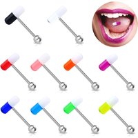 1pc Acrylic Funny Capsule Tongue Rings Pill Tongue Piercing Jewelry 316L Stainless Steel Bars Tongue Ring Barbell for Unisex 14G