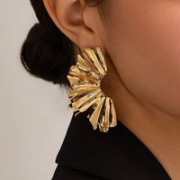 Vintage Big Leaf Shaped Stud Earrings For Women Gold Silver Color Exaggerated Big Metal Flower Posting Earringss Punk Style
