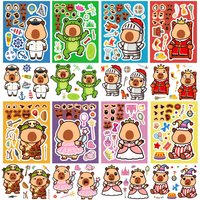 8Sheets Cute Cartoon Capybara Make-a-Face Puzzle Sticker DIY Phone Laptop Luggage Skateboard Graffiti Decals Fun for Gift