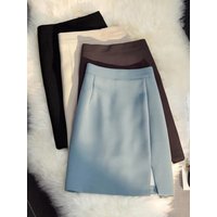 ZOKI Skirts Women High Waist Wrap Hip Basic Side Slit Work Wear A-line Elegant Mini Skirt Slim All-match Chic Trendy Simple Hot