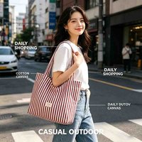 Canvas Tote Bag Vertical Striped Large Capacity Eco Friendly Cotton Minimalist Casual Shoulder Bag Fabric Daily Pouch