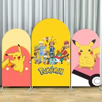 Pokemon Kids Birthday Party Arch Backdrop Cover Pikachu Anime Game Theme Kids Birthday Party Supplies Photo Booth Decoration