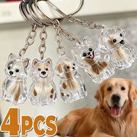 1-4pcs Clear Dog Hair Storage Keychain Cute Pendant Couple Bag Car Key Chains Souvenir Collection Jewelry Gift Decor Accessories
