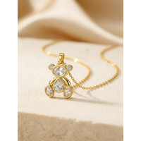 Delicate Cute Pink Zircon Bear Pendant Necklace for Women Girl, Stylish Animal Necklace, Exquisite Luxury Jewelry Accessories