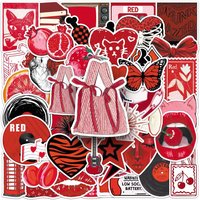 50pcs Retro Red Y2k Stickers Lucky Girls Sticker DIY Scrapbooking Phone Luggage Skateboard Waterproof Coquette PVC Decals