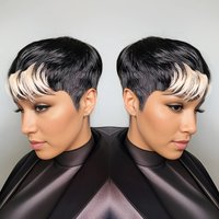150% Density Natural Black 1b 613 Short Straight Pixie Cut Remy Human Hair Machine Made Wig