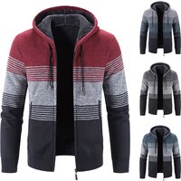 Männlich Neue Herbst Winter Hoodie männer Pullover Mantel Fleece Warme Jacken Y2K Koreanische Gestreiften Stilvolle Mit Kapuze Strickjacke Hombre Outwear