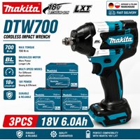 Original Makita DTW700 18V Bürstenloser Akku-Schlagschrauber 700Nm Hochdrehmoment 1/2 Zoll Elektrischer Schlagschrauber mit Auto-Stopp-Funktion und variabler Geschwindigkeit, kompatibel mit Makita LXT