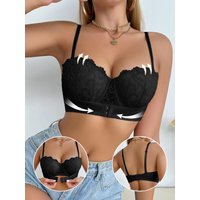 Women's Floral Lace Bra Front Closure Push up Bra Convertible Straps Underwire Support Women's Underwear Top