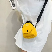 Versatile Small Canvas Fabric Solid Color Handbag Casual Cross Body Shoulder Bag with Detachable Shoulder Strap for Kids Bags
