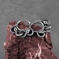 Vintage Double Snake Animal Hoop Earring For Men Stainless Steel Punk Hip Hop Charm Earrings Fashion Creative Jewelry Wholesale