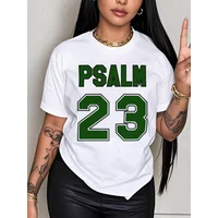 Psalm 23 Jersey Premium Summer Casual Short Sleeve Round Neck with Bold Green Lettering Women Clothes Tee Top Aesthetic Clothes