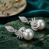 Huitan Graceful Feather Shape CZ Drop Earrings with Imitation Pearl Elegant Graceful Accessories Modern Charms Wedding Jewelry