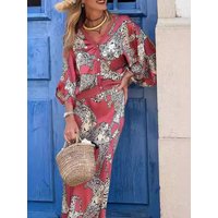 2024 Autumn New Women's Elegant Printed Leopard Pattern Fashion Two Piece Set V-neck Single Breasted Sexy Shirt Long Skirt Set
