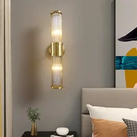Nordic Luxury Crystal LED Brass Wall Lamp Modern Bedroom Living Room Dining Room Lighting Fixtures Room Decoration Wall Lamp