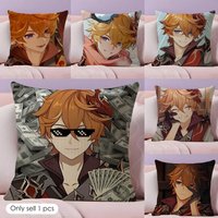 Tartaglia Genshin Impact cute Cushion Cover Natural Linen Organic Fabric Double-Sided Printing Sofa Home Decor Gift Pillow Case
