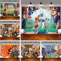 Cartoon Animal Theme Birthday Party Decoration Judy Rabbit and Nick Fox Background Baby Shower Background Supplies Photo Props