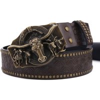 Vintage Western Cowboy Men's PU Leather Belt Luxury Design Trendy Brand Business Casual Belt Ox Head Waistband