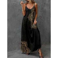 Women's Mandala Print Maxi Dress Spaghetti Strap V-Neck Loose Boho Long Summer Beach Casual Sundress
