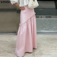 Plus Size 5XL VONDA Women High Waist Striped Maxi Skirts Casual Loose Long Skirt 2026 Fashion Holiday Ruffled Jupes Faldas Saia