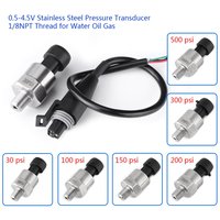 1/8" NPT Stainless Steel Pressure Transducer Sensor 0.5-4.5V Output, 30-500 PSI for Oil Fuel Air Water, IP67 Rated
