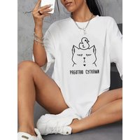 Russian Script Cat Prints T-Shirts Men Women Short Sleeve Tees Casual Loose O-Neck Tops Summer Street Female Male Clothes Tee