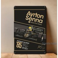 Ayrton Senna Estoril 1985 Race F1 Metal Poster - Collectable Sign -Size: