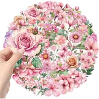 50PCS Pink Flower Stickers for Window & Water Bottles PET Colorful Nature Plant Floral Transparent Decals