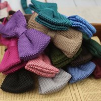 Handmade Knitted Bow Ties For Men Women Solid Color British Style Casual Bowknot Suit Dress Neckties Cravat Knitting Wool Bowtie